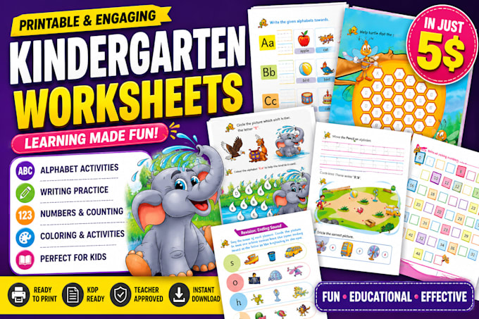do KDP kindergarten worksheet children activity book design
