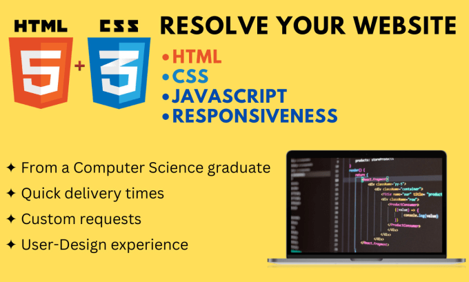 Fix your html css javascript errors or any responsive issues by ...