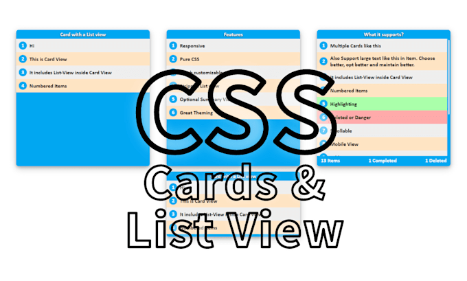 Design responsive css cards and list views using css or css library by ...