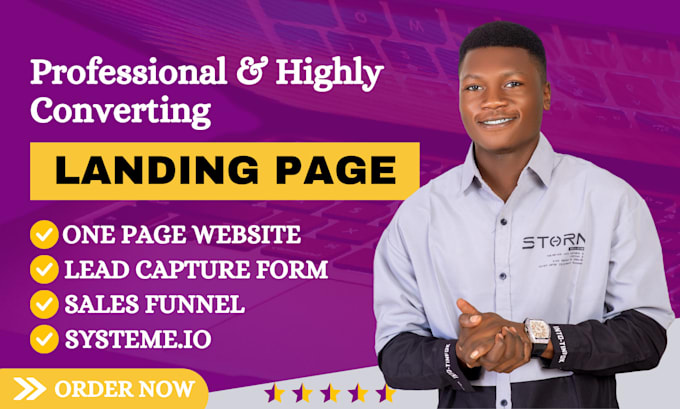 Top 10! I will design one page website wordpress landing page elementor lead capture form page  for $50