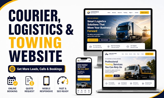 design courier, logistics, towing, transportation, or trucking service website