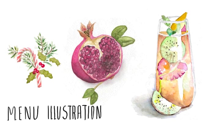 make a watercolor food and drinks illustration for menu
