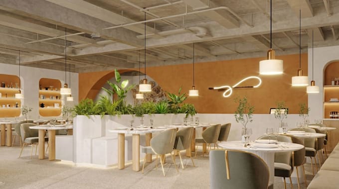 design render retail store, cafe, restaurant interior 3d