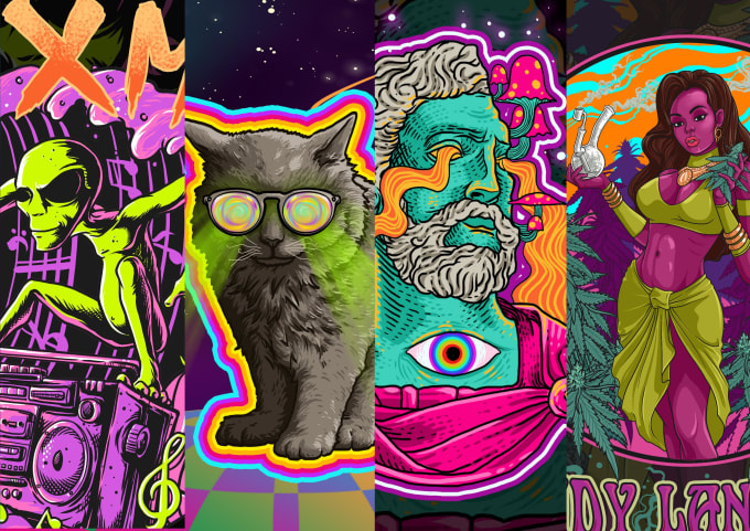 Make awesome trippy psychedelic stoner design for your merch by Patriajasa  | Fiverr