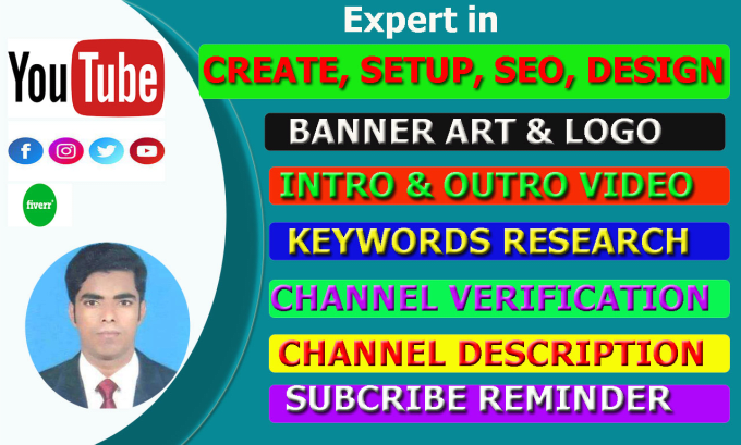 I will create professional youtube channel and setup with logo, banner, SEO