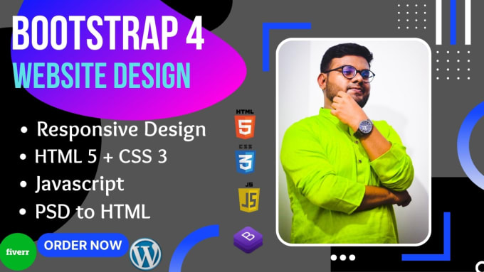 Design responsive website using html, css, bootstrap 4, javascript by ...