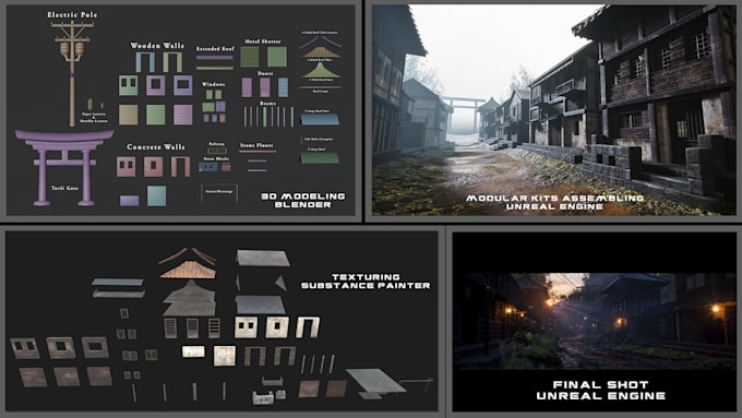 create game ready modular assets and buildings for unreal or unity