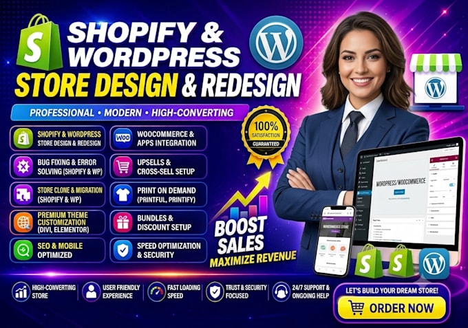 design or redesign website in wordpress or shopify in 24 hours