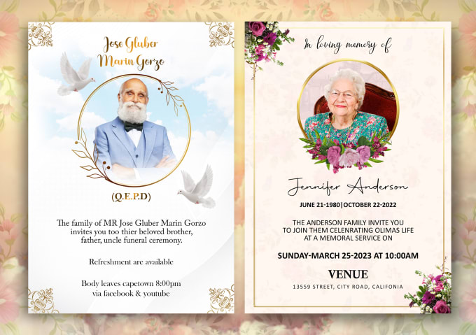 design funeral flyer and program, obituary poster, memorial