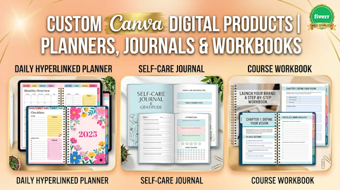 design a custom etsy digital planner, workbook, journal or KDP book in canva