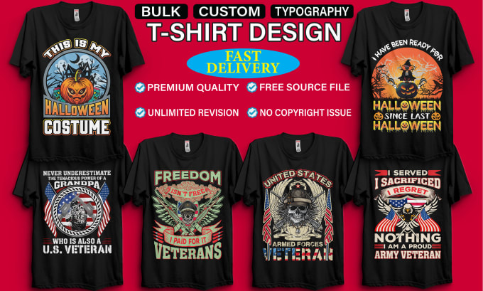 Do creative bulk custom t shirt design for your pod business by ...