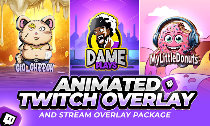 design a custom animated twitch overlay and stream overlay package