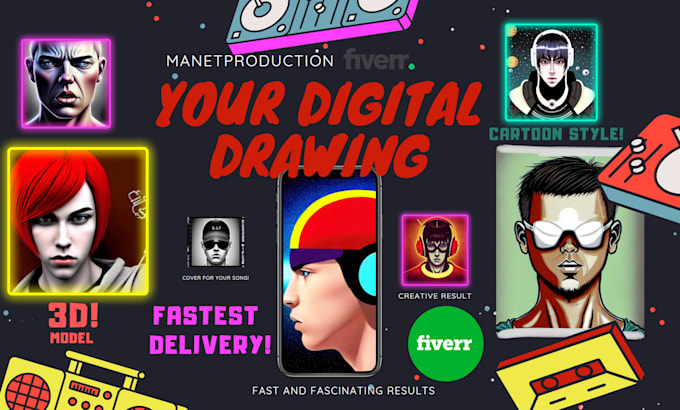make crazy designs about yourself cartoon style and 3d fast