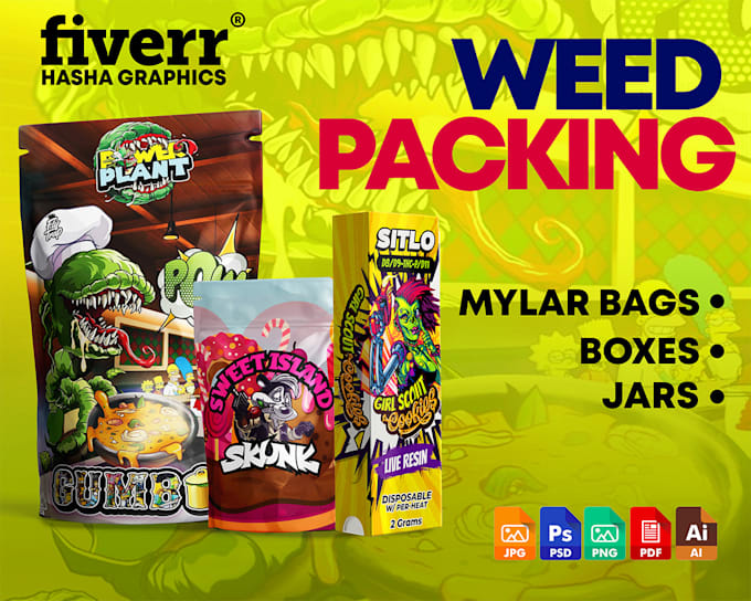 Design unique weed pouch mylar bag and cbd product labels in 24hrs by