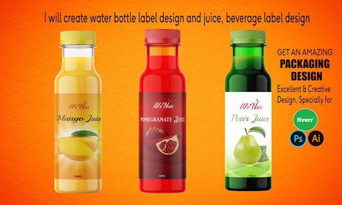 create unique juice label, water bottle label, milk, can, jar label design