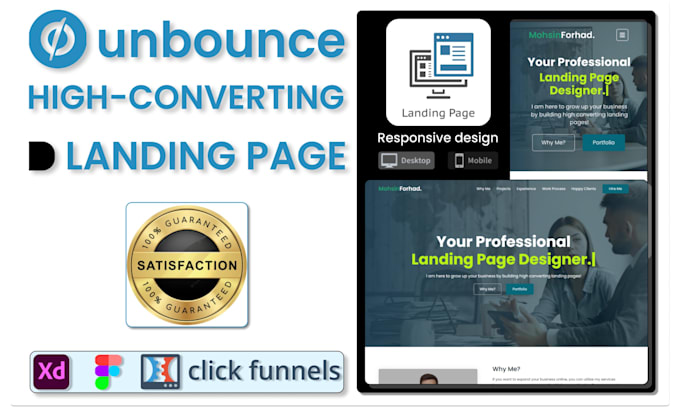 design high converting landing pages using unbounce, clickfunnels and webflow