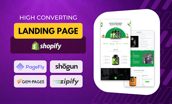 build shopify landing page using pagefly shogun gempages zipify