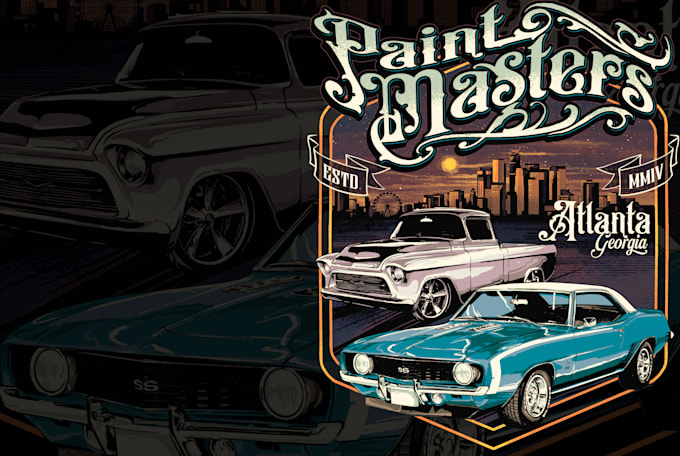 illustration retro car show vintage poster tshirt design
