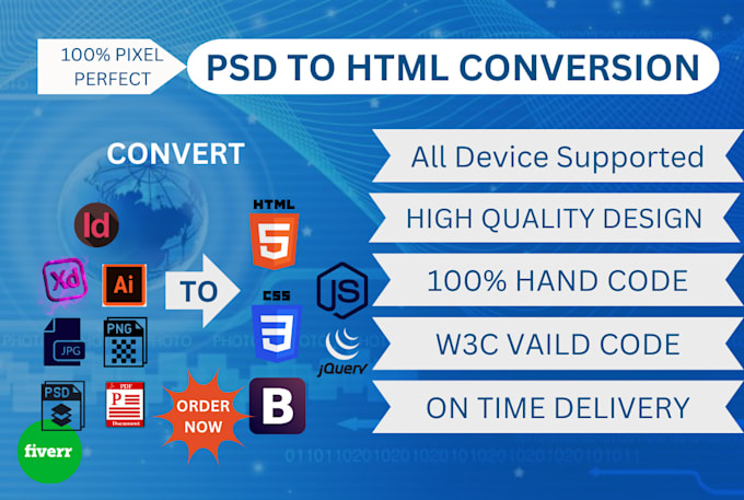 convert psd, xd, figma, png, jpeg, pdf to HTML or wordpress
