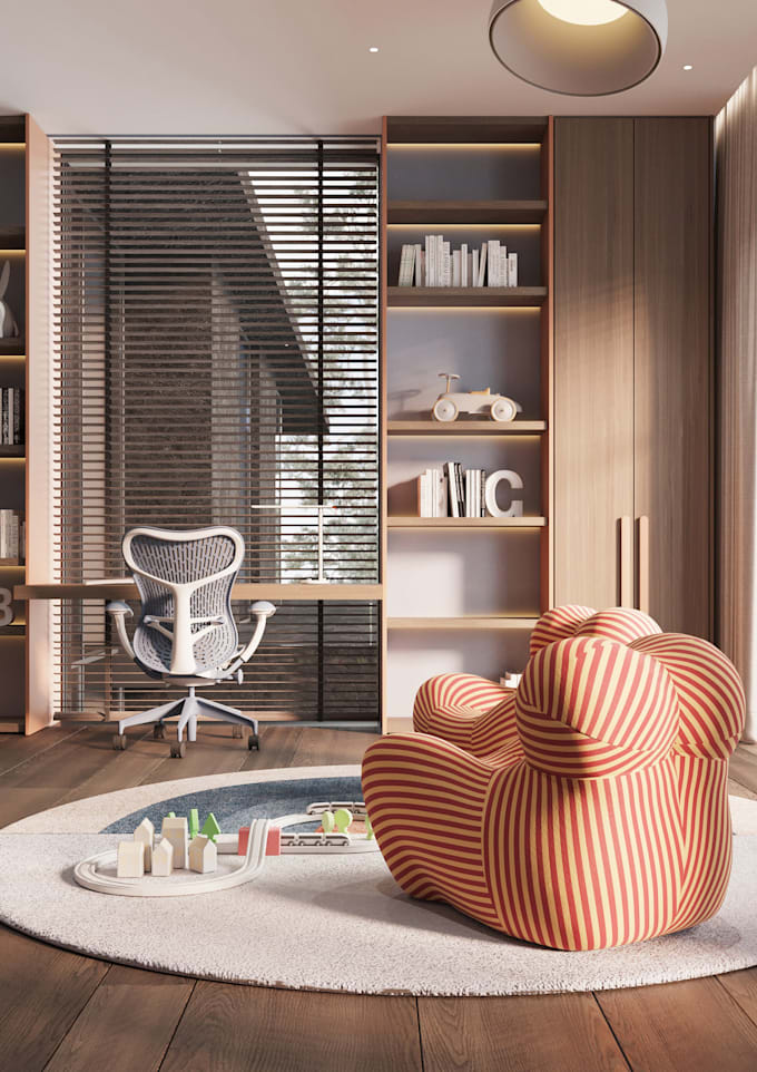 do a kidsroom with cute and playful design