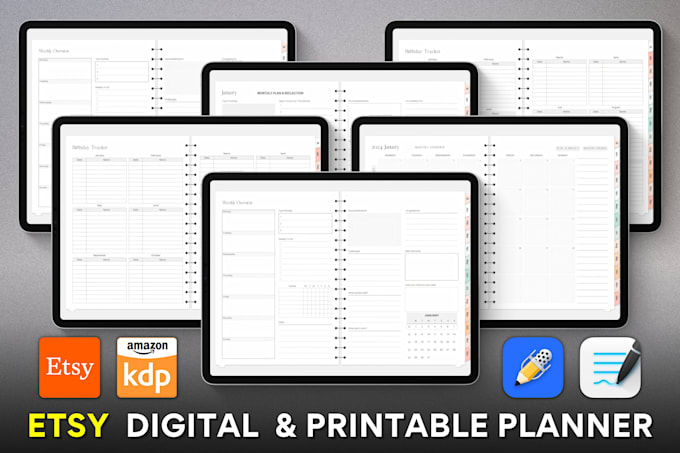 Design etsy digital planner templates, printable kdp journal and ...