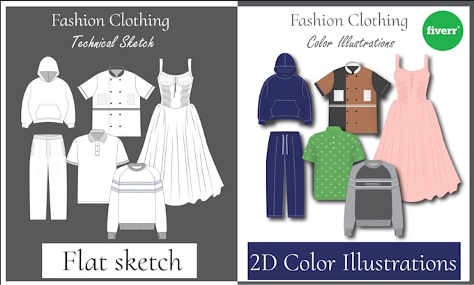 do fashion design and clothing technical flat sketch