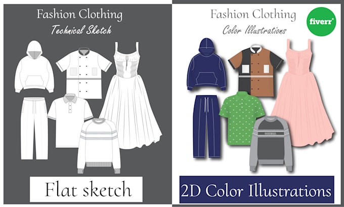 create fashion technical flat sketch for your clothing brand