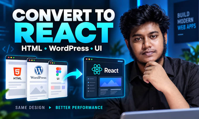 convert HTML to react, wordpress to react, UI to react