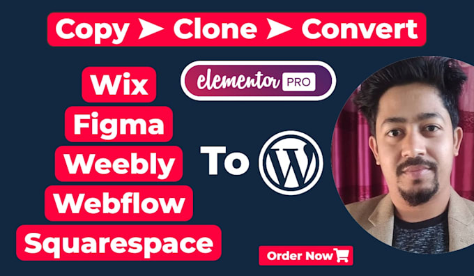 convert or clone figma, squarespace, webflow, wix to wordpress with elmentor pro
