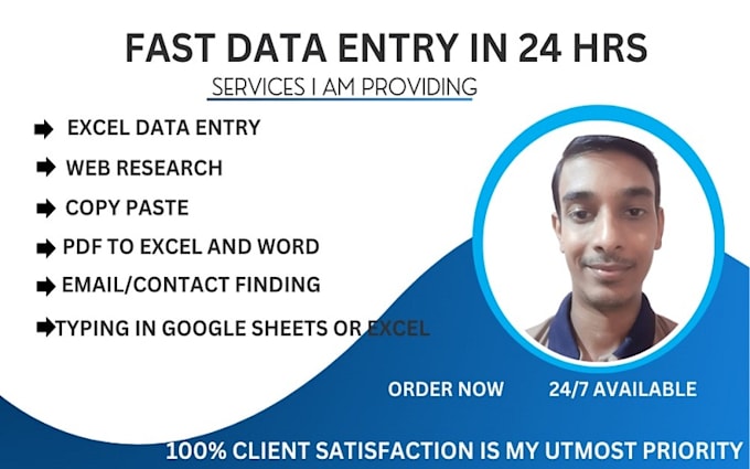 do fast excel data entry, pdf conversions, copy paste, find emails in 24 hrs