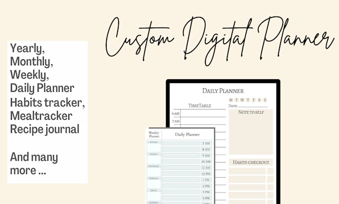 Design custom digital planner tracker calendar for etsy or commercial