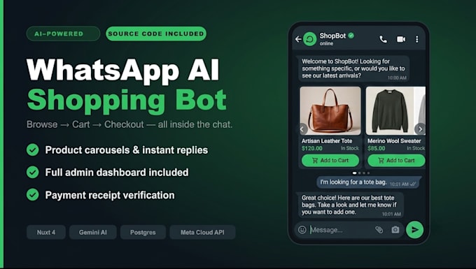 build a whatsapp ecommerce bot with ai chatbot and admin panel