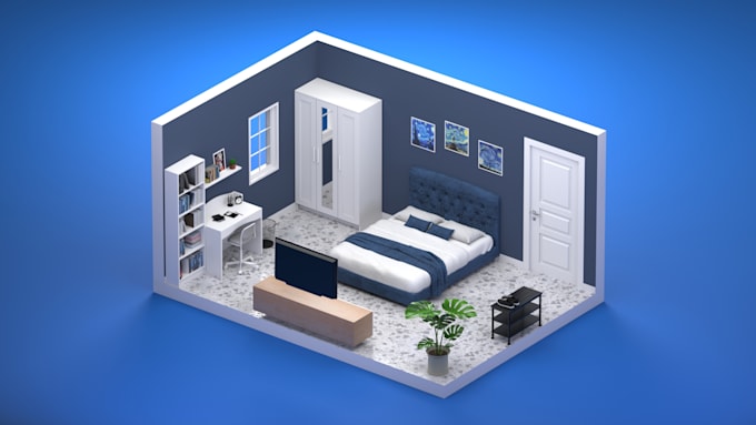 Review! I will do realistic room design in 3d isometric  for $15