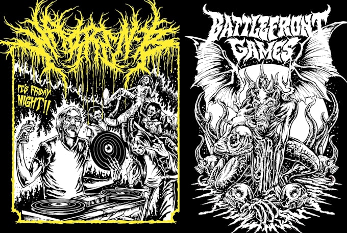 create a dark art heavy metal merch illustration