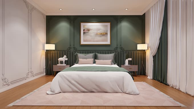 do bedroom interior design and realistic 3d render