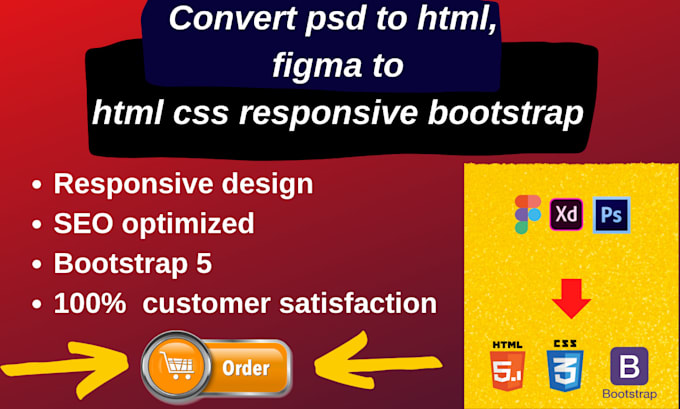 Convert psd to html, figma to html css responsive bootstrap by ...