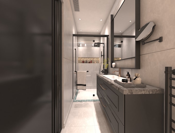 create interior design of your bathroom and 3d visualization