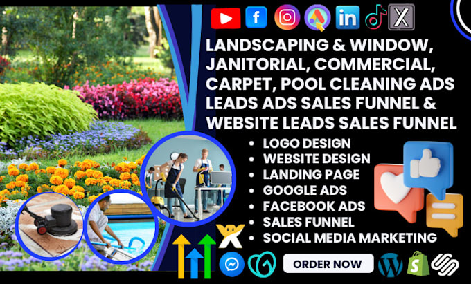 landscaping leads, window, janitorial, commercial carpet pool cleaning website