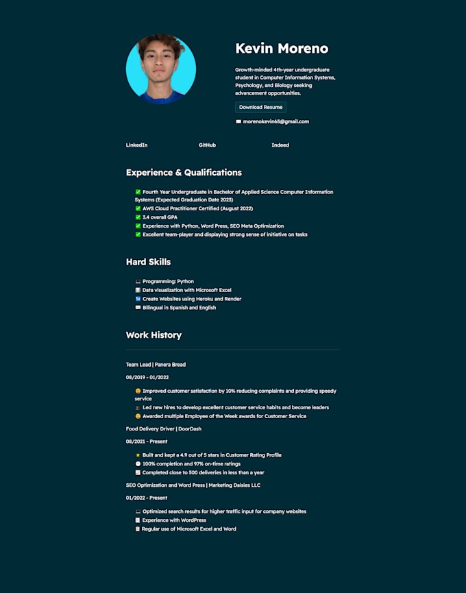 Build a digital resume website using python by Kevinmoreno342 | Fiverr