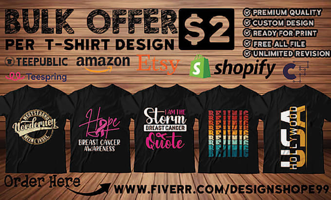 Do bulk trendy and custom typography t shirt design by Designshope99 ...