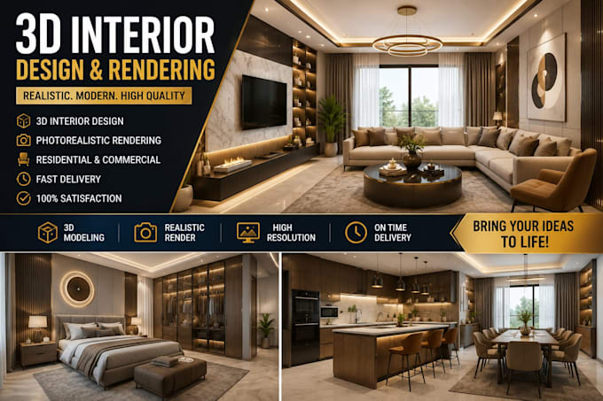 create photorealistic 3d interior design and rendering