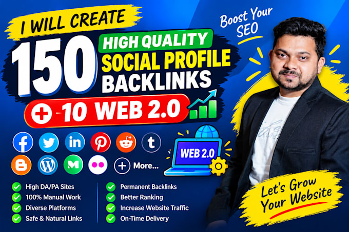 build 150 high quality social profile backlinks and 10 web 2