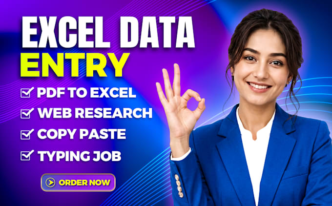 do excel data entry, convert pdf to excel, copy paste, typing and web research