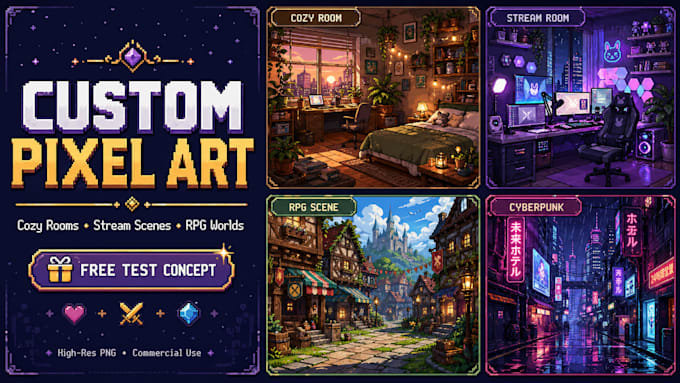 create custom pixel art backgrounds and game scenes