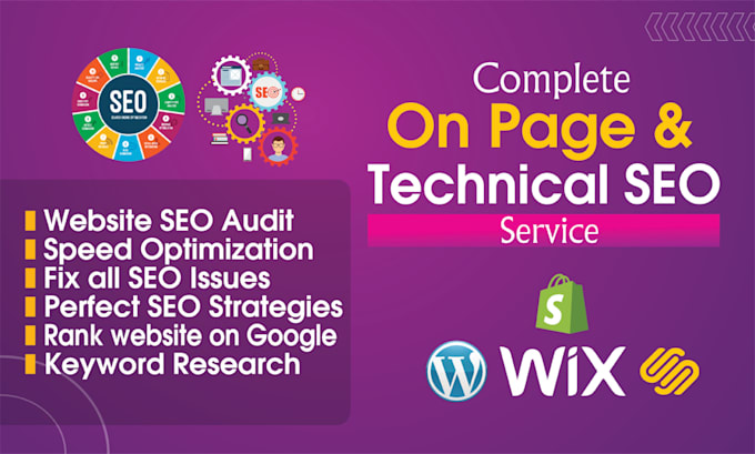do on page seo and technical optimization of wordpress, wix, shopify website