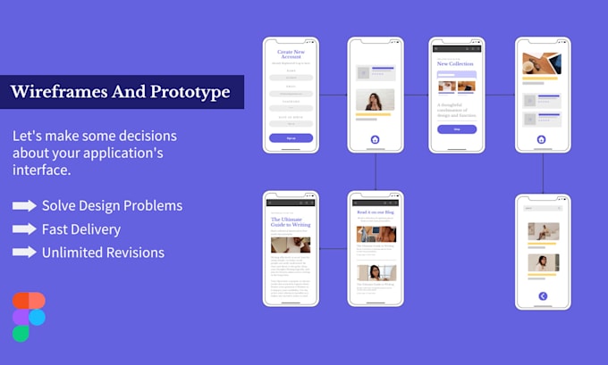 design wireframes for web or mobile app in figma