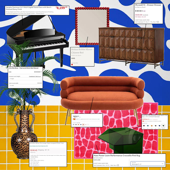 design a maximalist interior decoration based on what you like