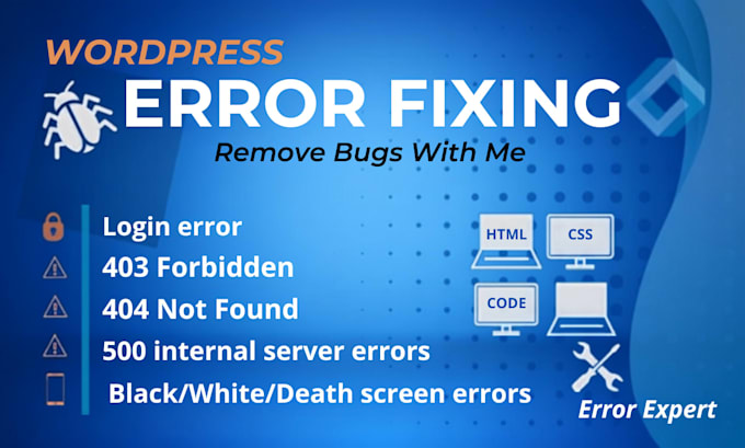 fix or repair your wordpress errors, bugs, issues or problems