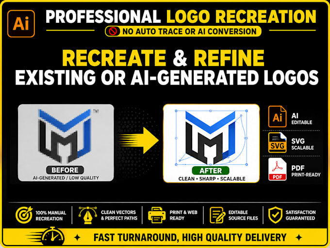 refine recreate ai generated logo to vector ai, svg PDF file