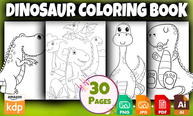 Give you 30 dinosaur coloring book for kids by Samwiiin | Fiverr